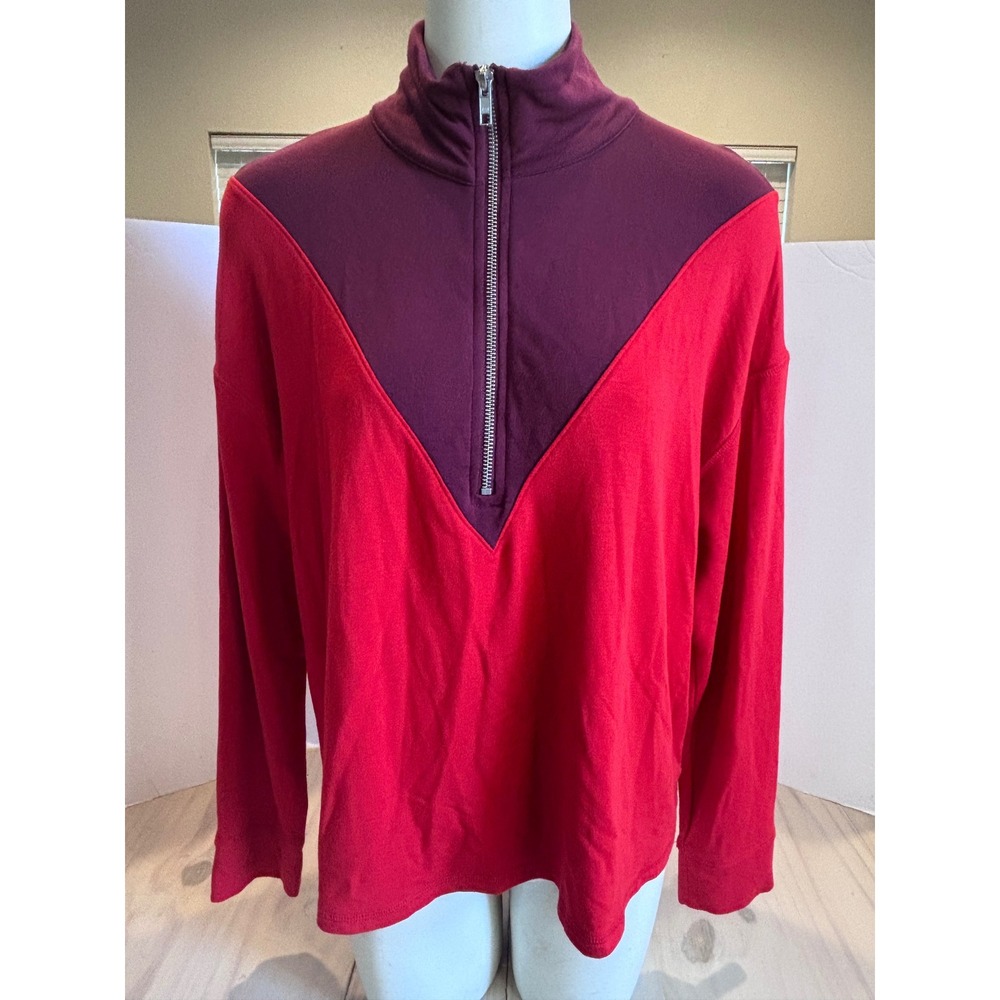 LIVI Lane Bryant 14/16 Quarter Zip Colorblock Chevron Pullover Red Athleisure